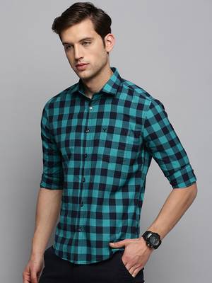 men's long sleeves other checks navy blue shirt 3