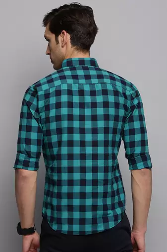 men's long sleeves other checks navy blue shirt
