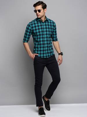 men's long sleeves other checks navy blue shirt 5