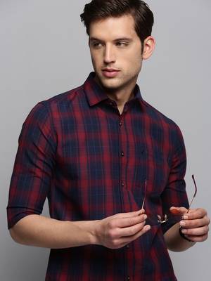 men's long sleeves tartan checks navy blue shirt 1