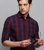 men's long sleeves tartan checks navy blue shirt