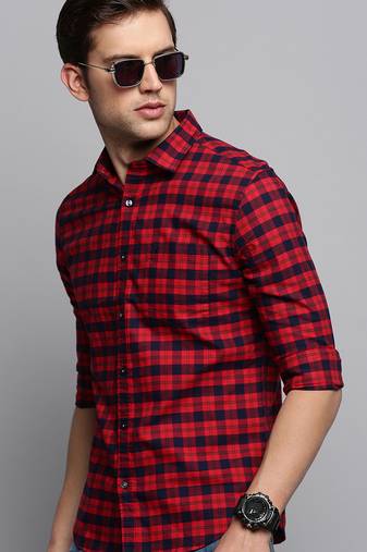 men's long sleeves other checks red shirt