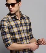 men's long sleeves tartan checks navy blue shirt