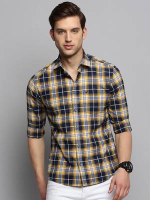 men's long sleeves tartan checks navy blue shirt 2