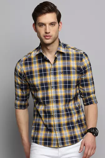 men's long sleeves tartan checks navy blue shirt