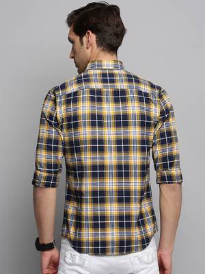 men's long sleeves tartan checks navy blue shirt 4