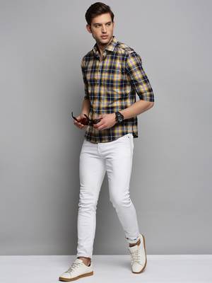 men's long sleeves tartan checks navy blue shirt 5