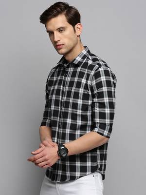 men's long sleeves tartan checks black shirt 3
