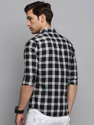 men's long sleeves tartan checks black shirt 4