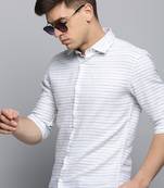 men's long sleeves horizontal stripes white shirt