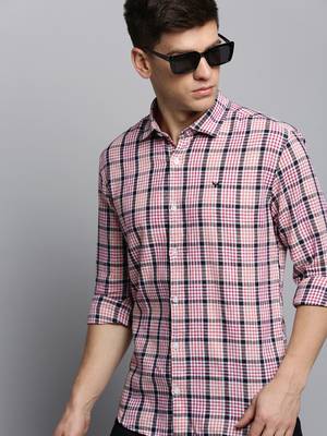 men's long sleeves tartan checks white shirt 1