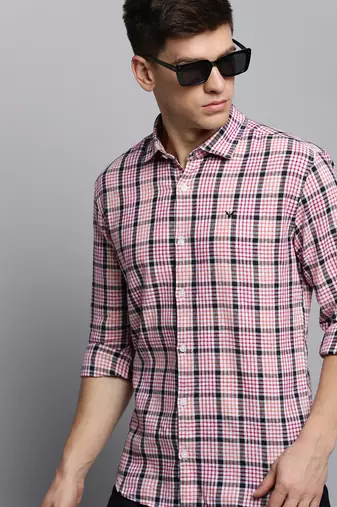 men's long sleeves tartan checks white shirt