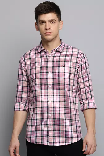 men's long sleeves tartan checks white shirt