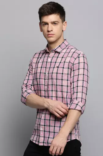 men's long sleeves tartan checks white shirt