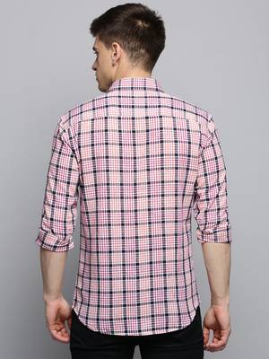 men's long sleeves tartan checks white shirt 4