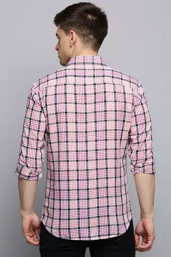 men's long sleeves tartan checks white shirt