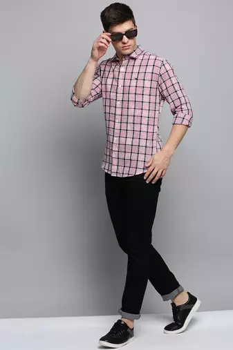 men's long sleeves tartan checks white shirt