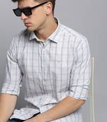 men's long sleeves windowpane checks grey melange shirt