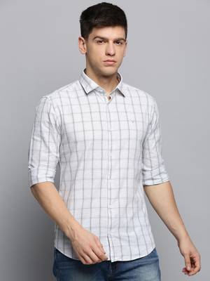 men's long sleeves windowpane checks grey melange shirt 2