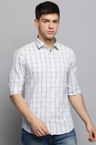 men's long sleeves windowpane checks grey melange shirt