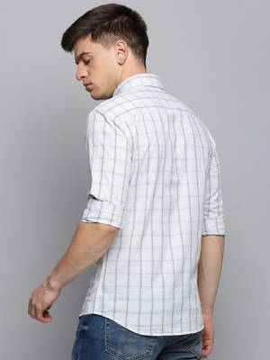 men's long sleeves windowpane checks grey melange shirt 4