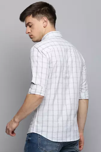 men's long sleeves windowpane checks grey melange shirt