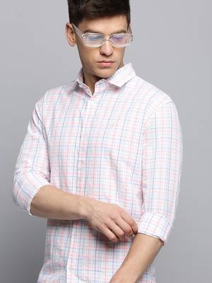 Showoff men's long sleeves checked white shirt 1