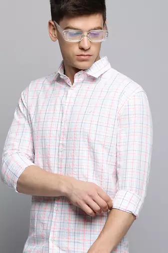 Showoff men's long sleeves checked white shirt