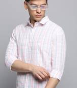 Showoff men's long sleeves checked white shirt