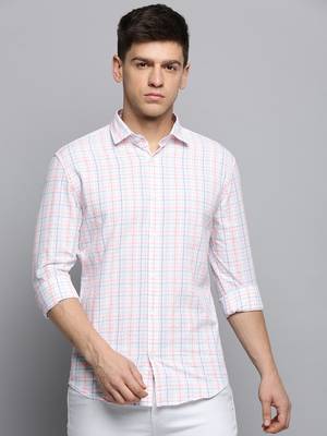 Showoff men's long sleeves checked white shirt 2