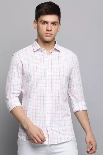 Showoff men's long sleeves checked white shirt