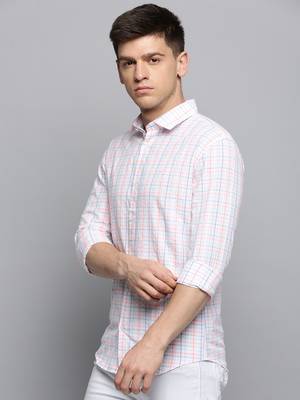 Showoff men's long sleeves checked white shirt 3