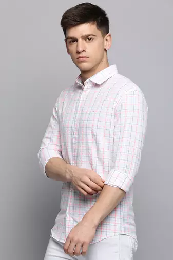 Showoff men's long sleeves checked white shirt