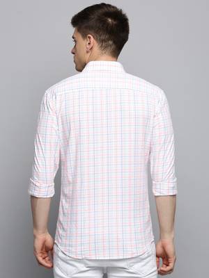 Showoff men's long sleeves checked white shirt 4