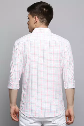 Showoff men's long sleeves checked white shirt
