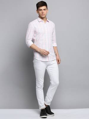 Showoff men's long sleeves checked white shirt 5