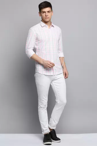 Showoff men's long sleeves checked white shirt