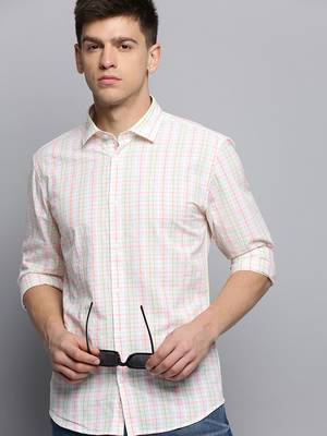 men's long sleeves checked white shirt 1