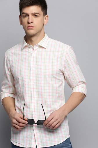 men's long sleeves checked white shirt