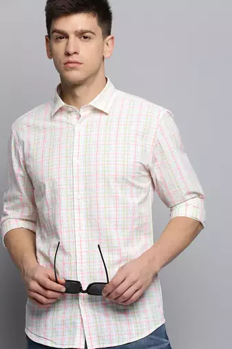 men's long sleeves checked white shirt
