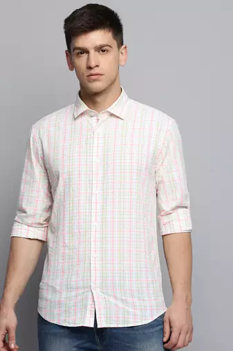 men's long sleeves checked white shirt
