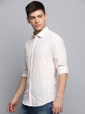 men's long sleeves checked white shirt 3