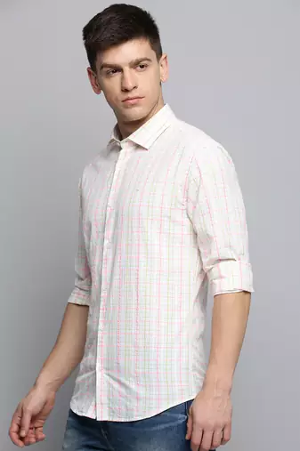 men's long sleeves checked white shirt