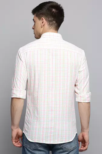 men's long sleeves checked white shirt