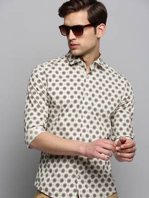 men's long sleeves floral cream shirt 1