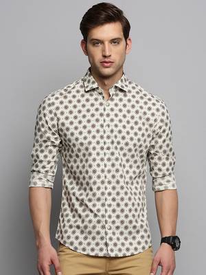 men's long sleeves floral cream shirt 2