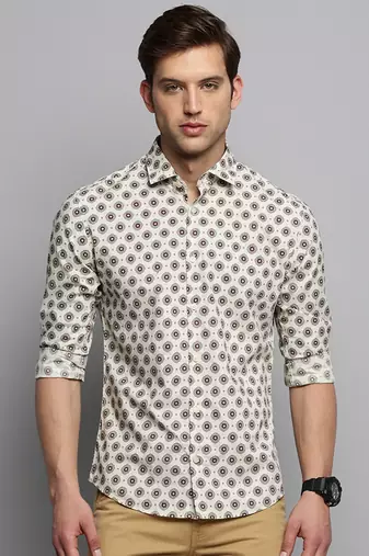 men's long sleeves floral cream shirt
