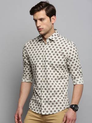 men's long sleeves floral cream shirt 3