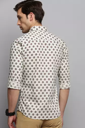 men's long sleeves floral cream shirt