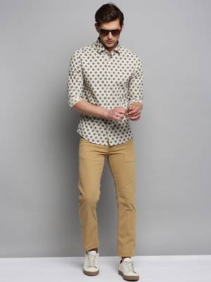 men's long sleeves floral cream shirt 5
